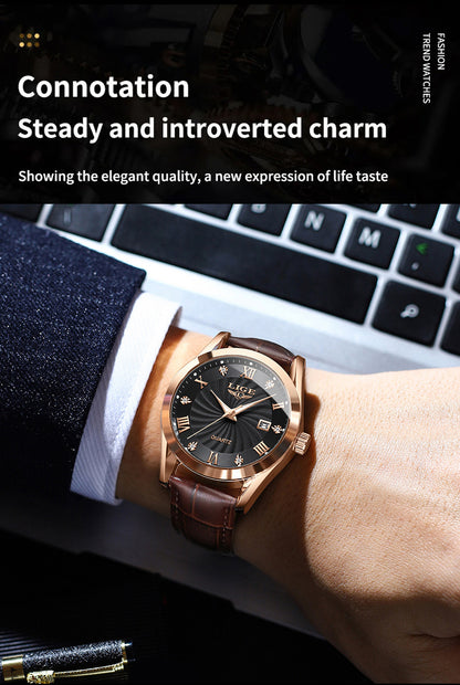 Stylish men's quartz watch with luminous dial
