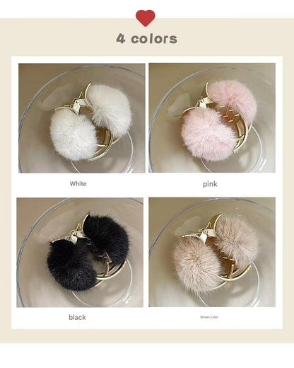 Stylish Plush Metal Hair Claw in White
