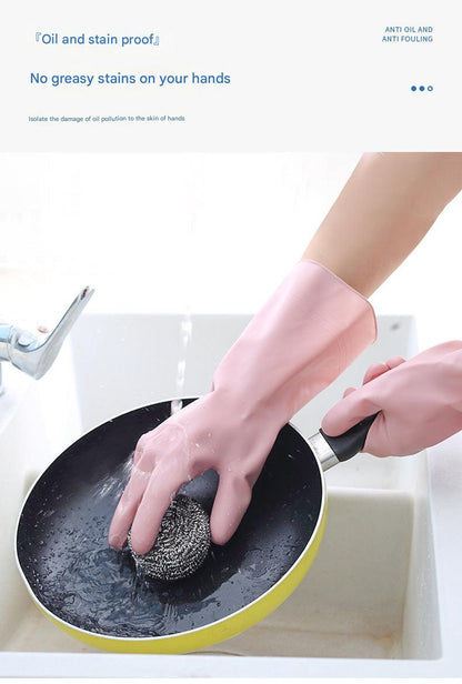 Pink rubber kitchen gloves