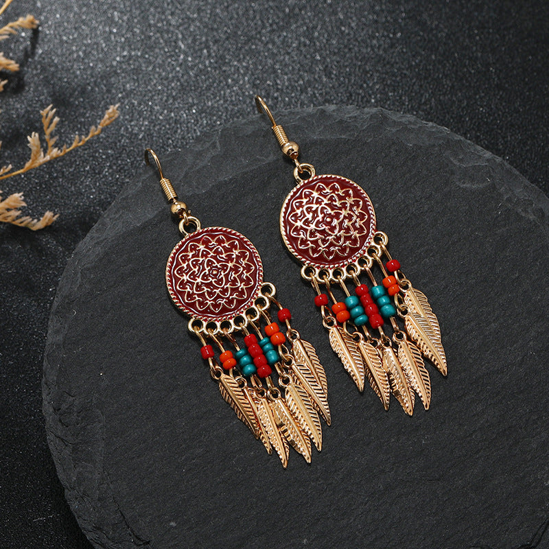 Bohemian dreamcatcher tassel earrings blue
