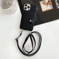Litchi Pattern Left and Right Open Card Holder Lanyard Black