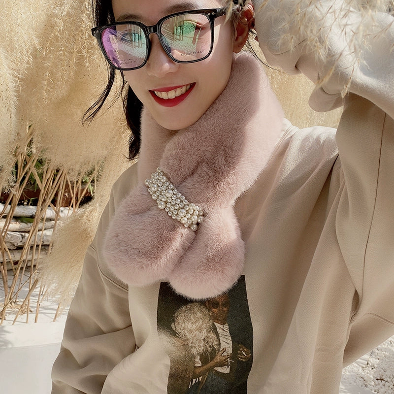 faux fur neck warmer in milky tea