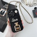 Big Eyes-Flower Love Perfume Bottle Holder Wallet-Leather Chain-Black