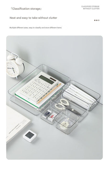 Clear plastic desk organizer for office supplies