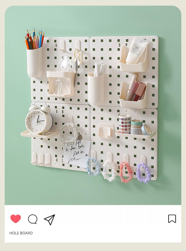 Close-up of hooks on the pegboard organizer