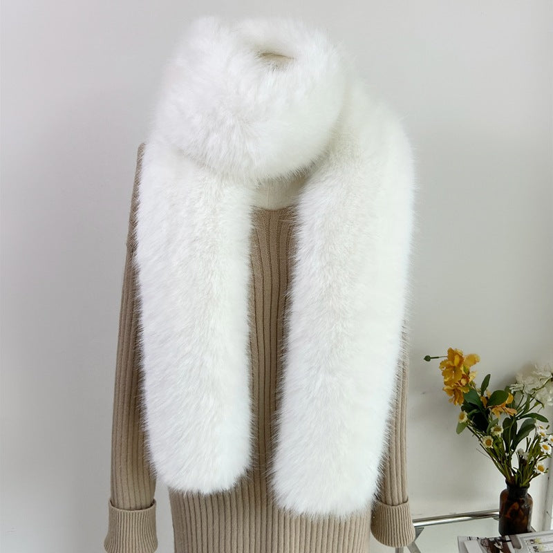 Faux fur long scarf in khaki color