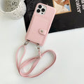 Litchi pattern left and right card holder lanyard pink