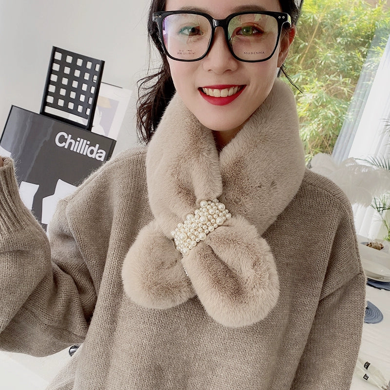 faux fur neck warmer in milky tea