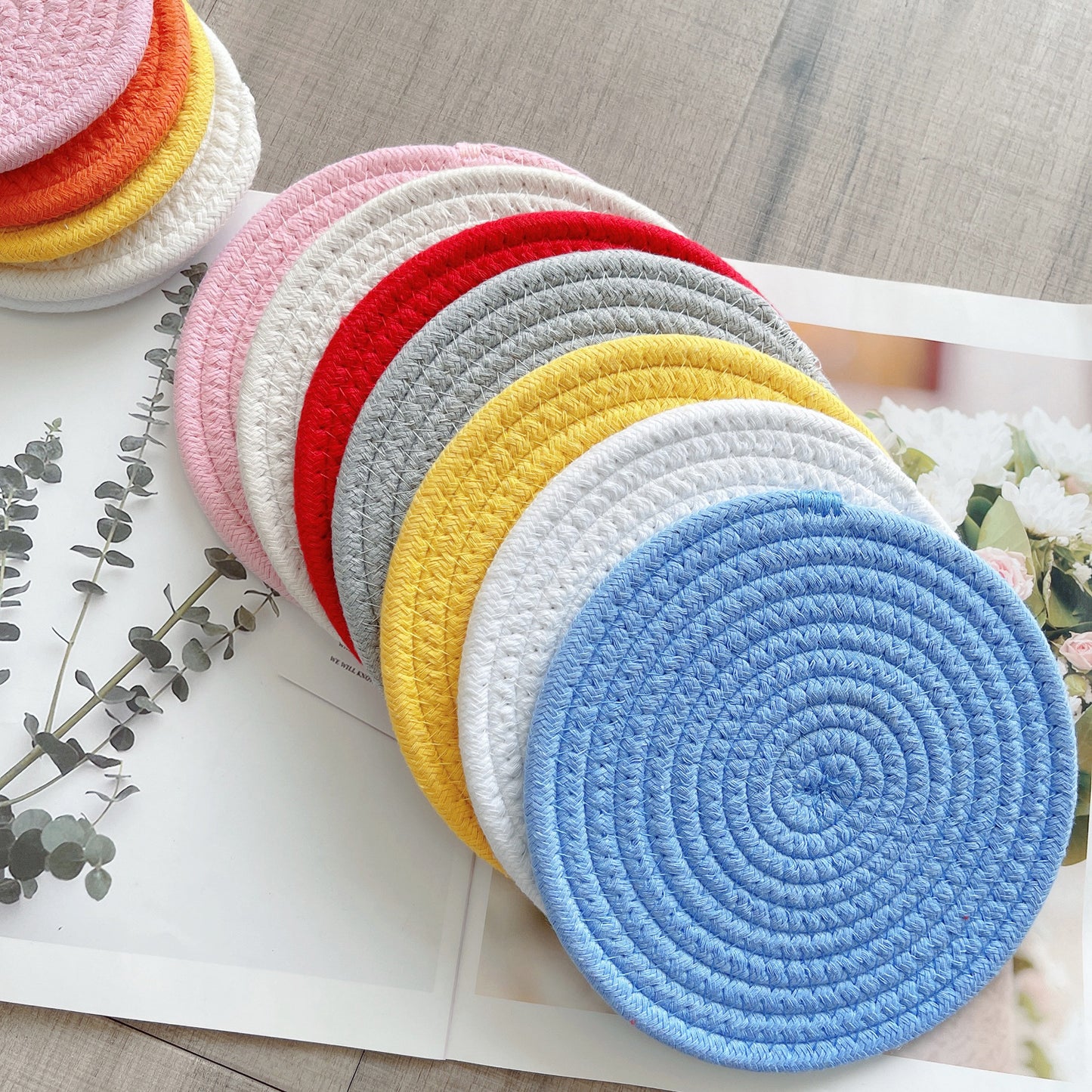 Cotton rope table mat with decorative design
