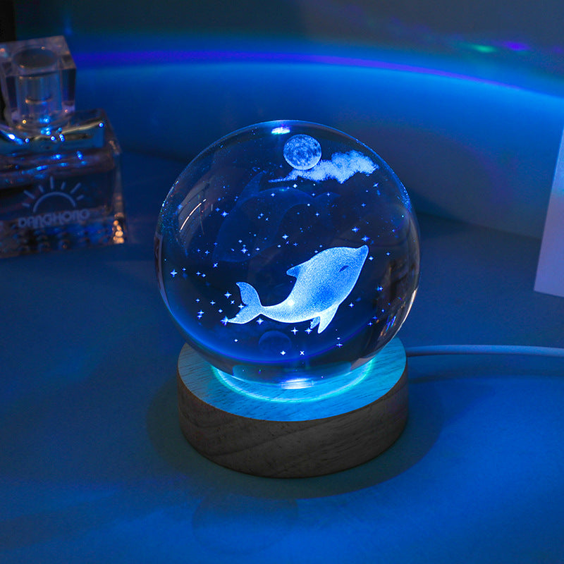3D engraved crystal ball night light image 1