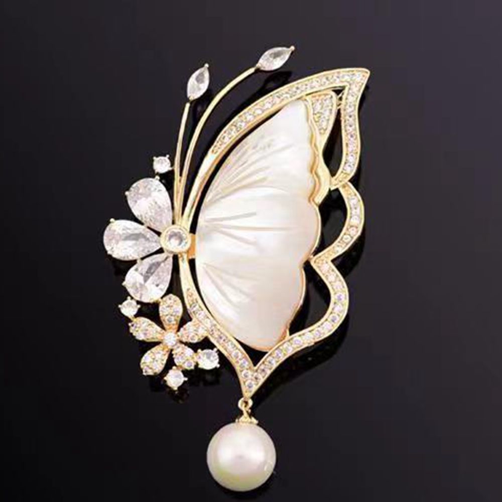 Elegant Natural Shell Butterfly Brooch Image 1