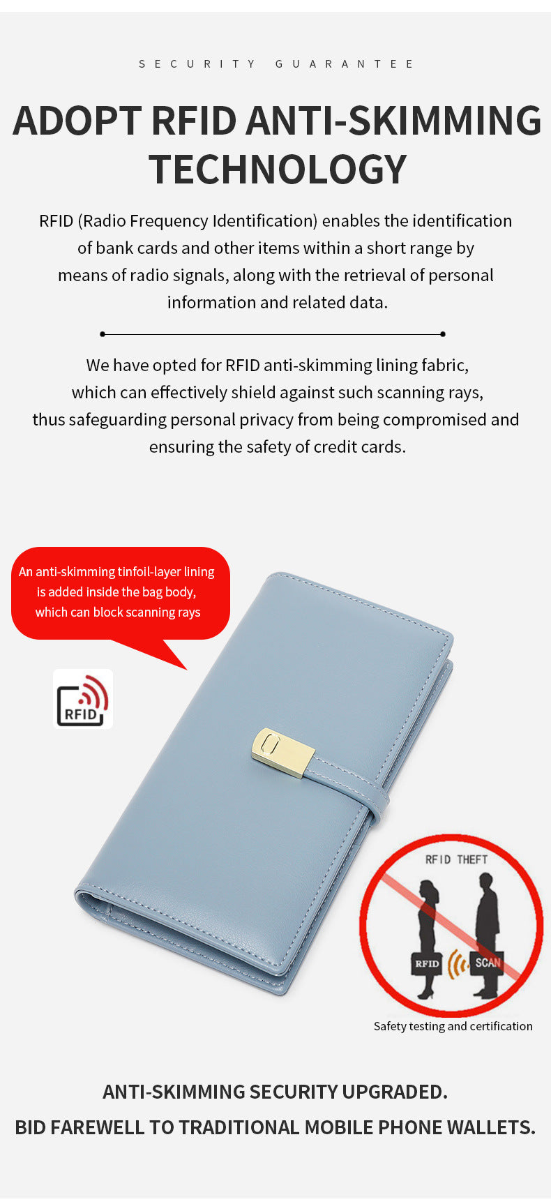 RFID-blocking women's wallet in blue