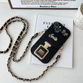 Big Eyes-Bow Tie Smile Perfume Bottle Holder Wallet-Leather Chain-Black