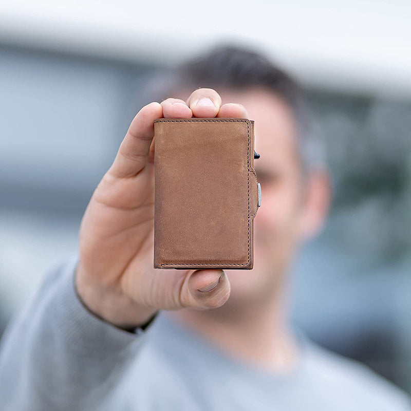 Crazy horse cowhide wallet in coffee color