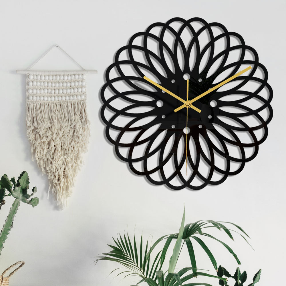 Elegant minimalist black wall clock with digital display