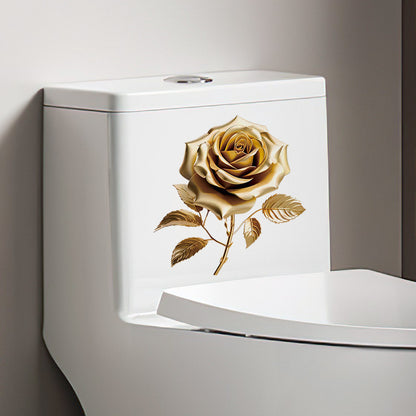 Gold rose wall sticker on toilet tank