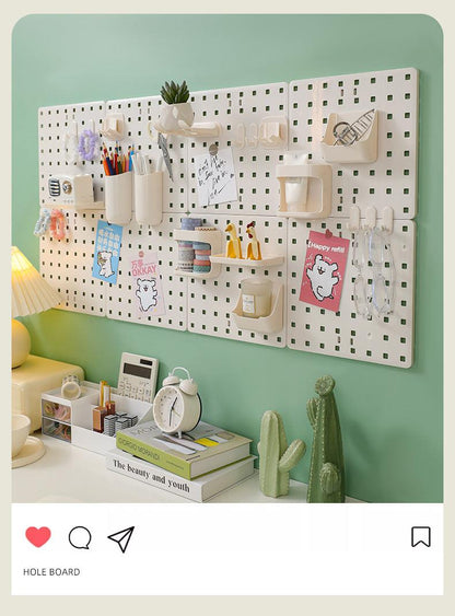 Pegboard organizer in a bathroom setting