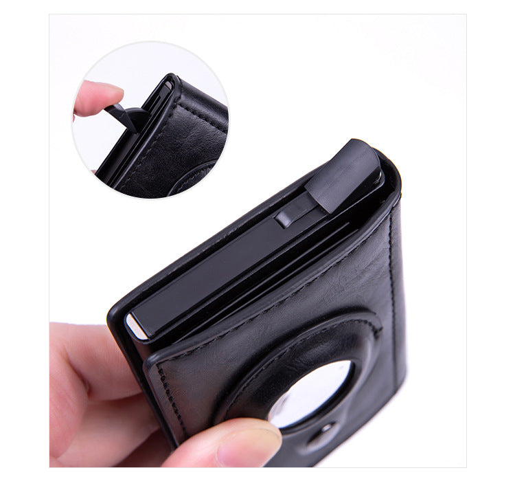 Smart leather wallet with Airtag tracking in black