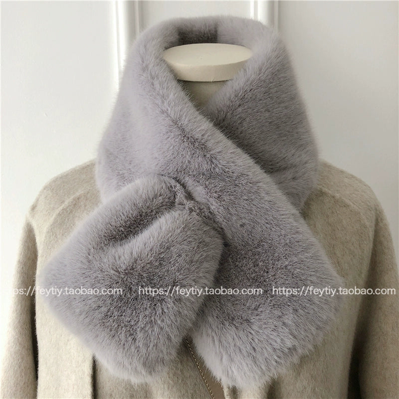 flat lay of faux fur neck warmer