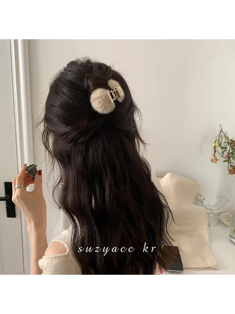 Stylish Plush Metal Hair Claw in White