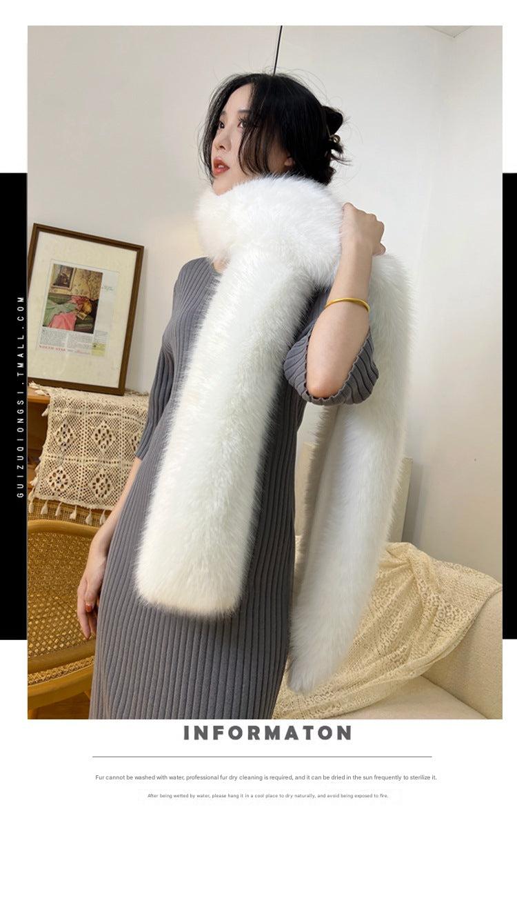 Faux fur long scarf in mocha color