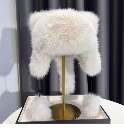 Brown plush winter hat with ears image 9