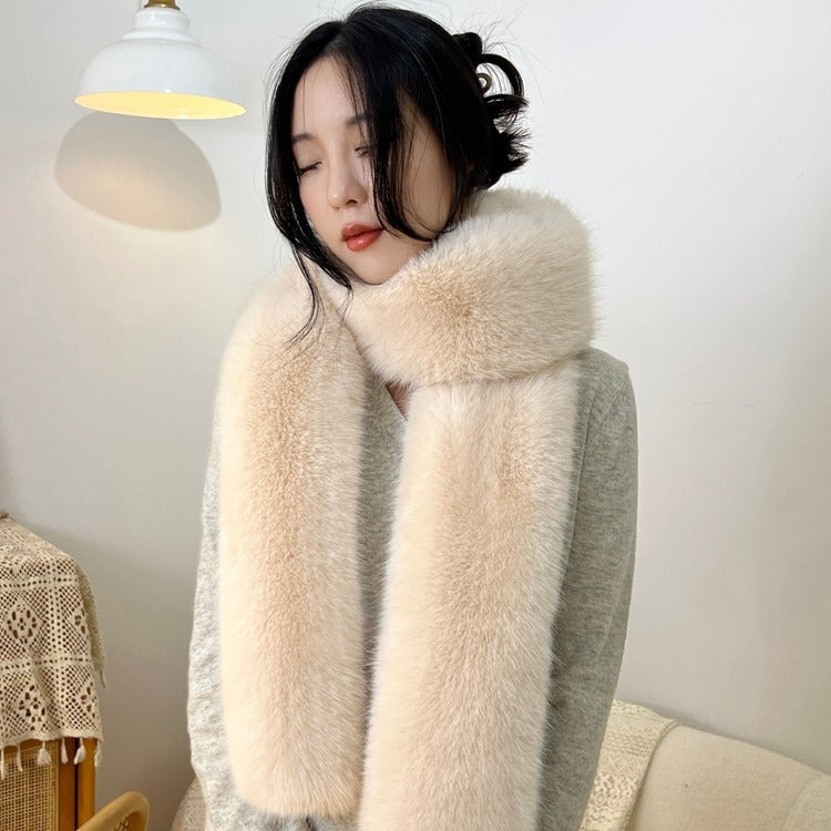 Faux fur long scarf in white color