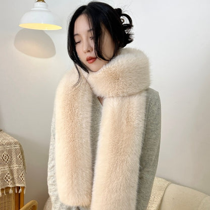 Faux fur long scarf in white color