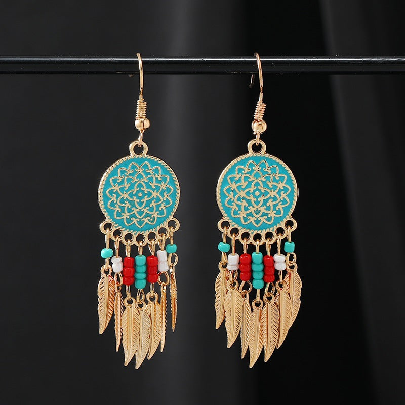 Vintage ethnic style earrings on model