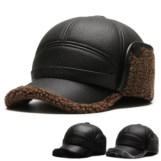 PU leather winter hat for men