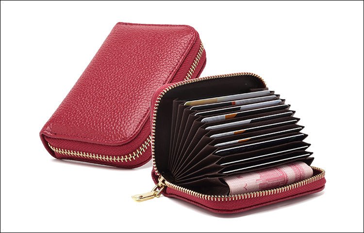 RFID blocking leather wallet in wine red color