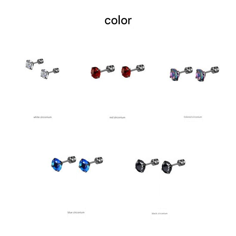 Black stainless steel stud earrings with zircon stones image 1
