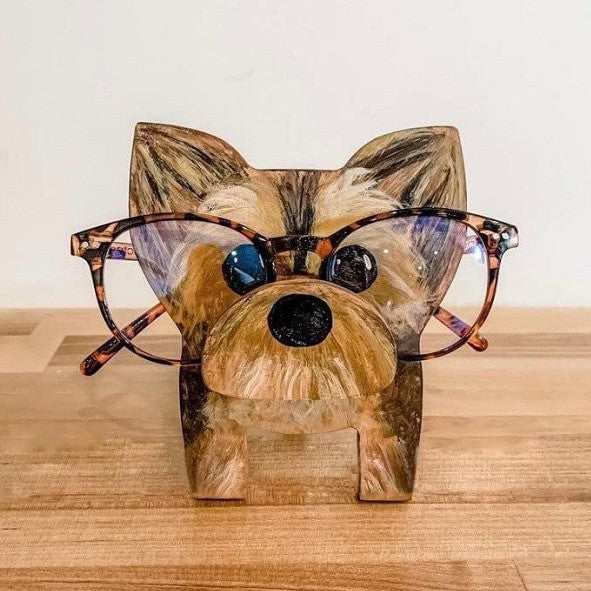 Wooden animal eyeglasses holder corgi design