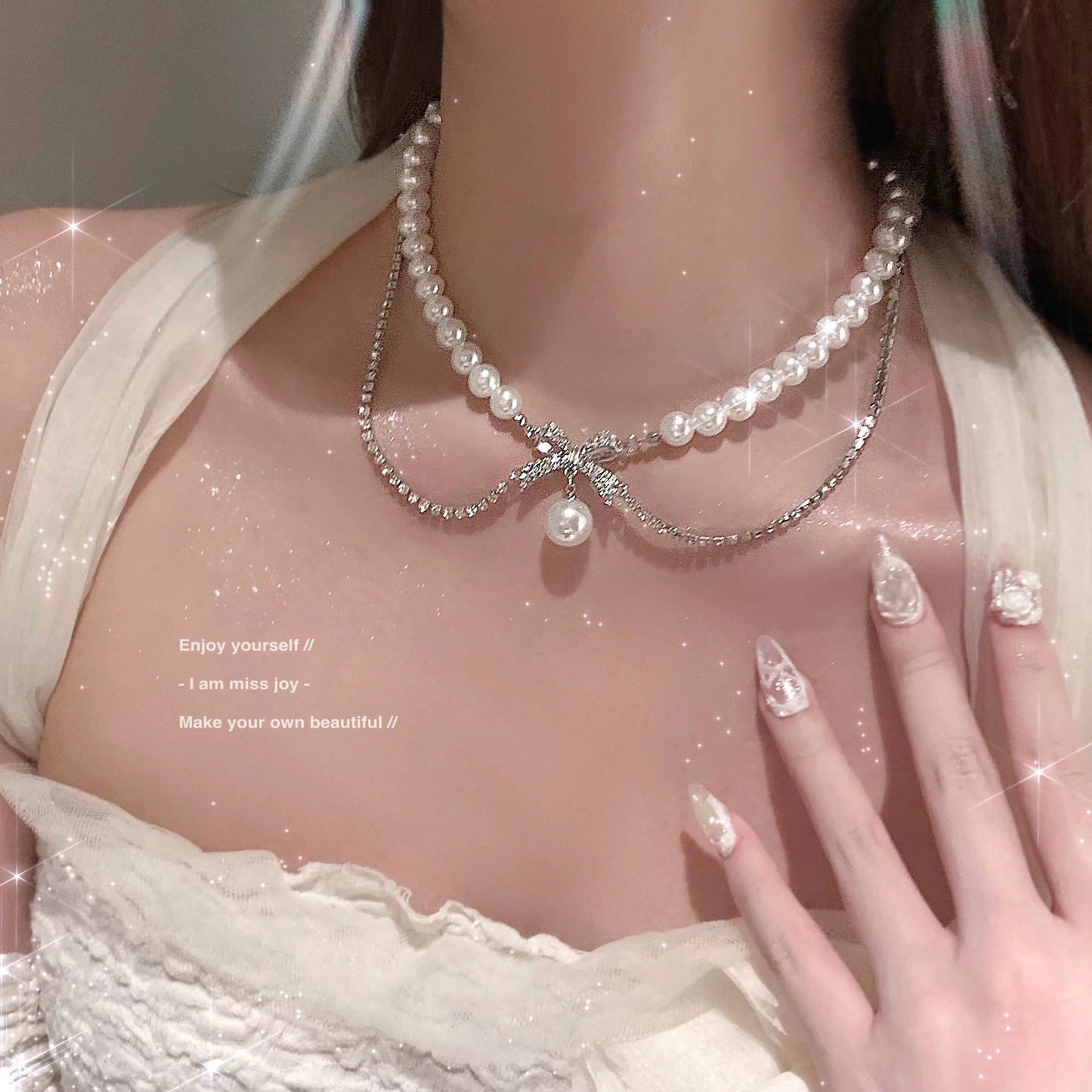 Elegant Pearl Bow Choker Necklace Image 4
