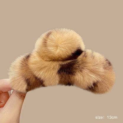 Luxurious rabbit fur hair claw clip in beige