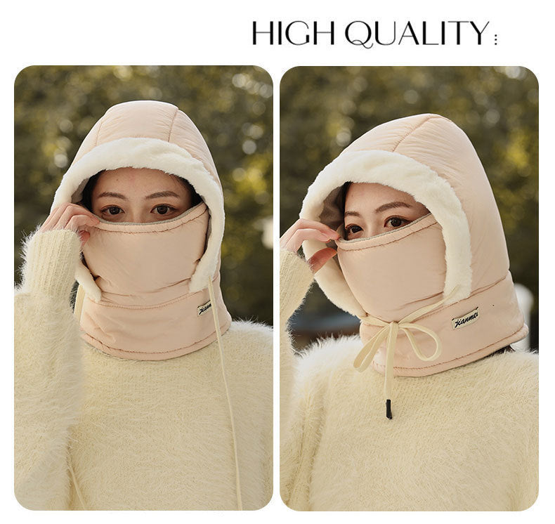 Beige fleece-lined helmet beanie