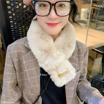 flat lay of faux fur neck warmer