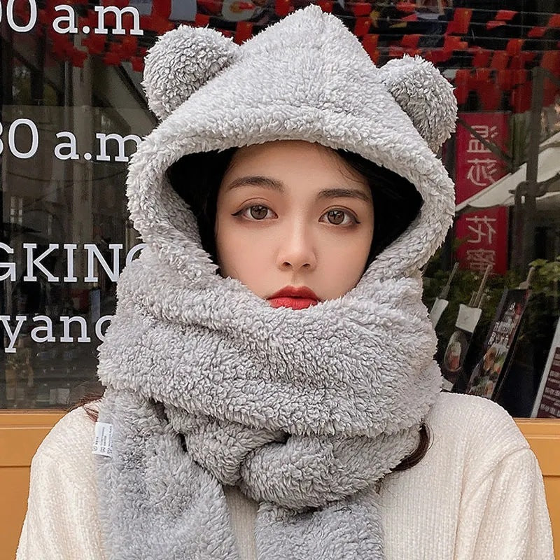 Plush bear hat scarf set - image 1