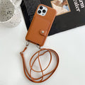 Litchi pattern left and right card holder lanyard brown