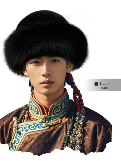 Mongolian style knitted fisherman's hat in coffee