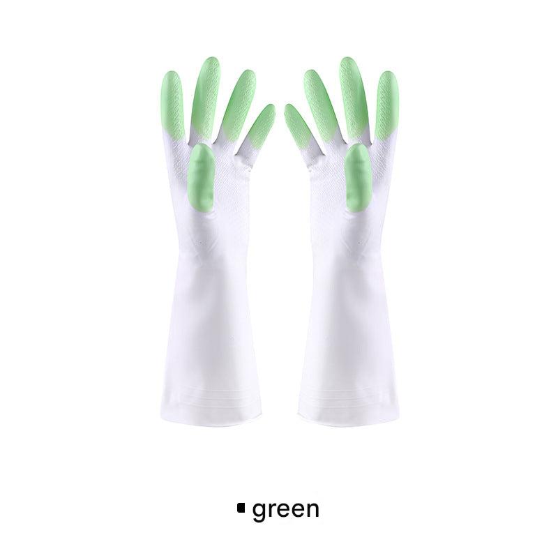 Green latex cleaning gloves