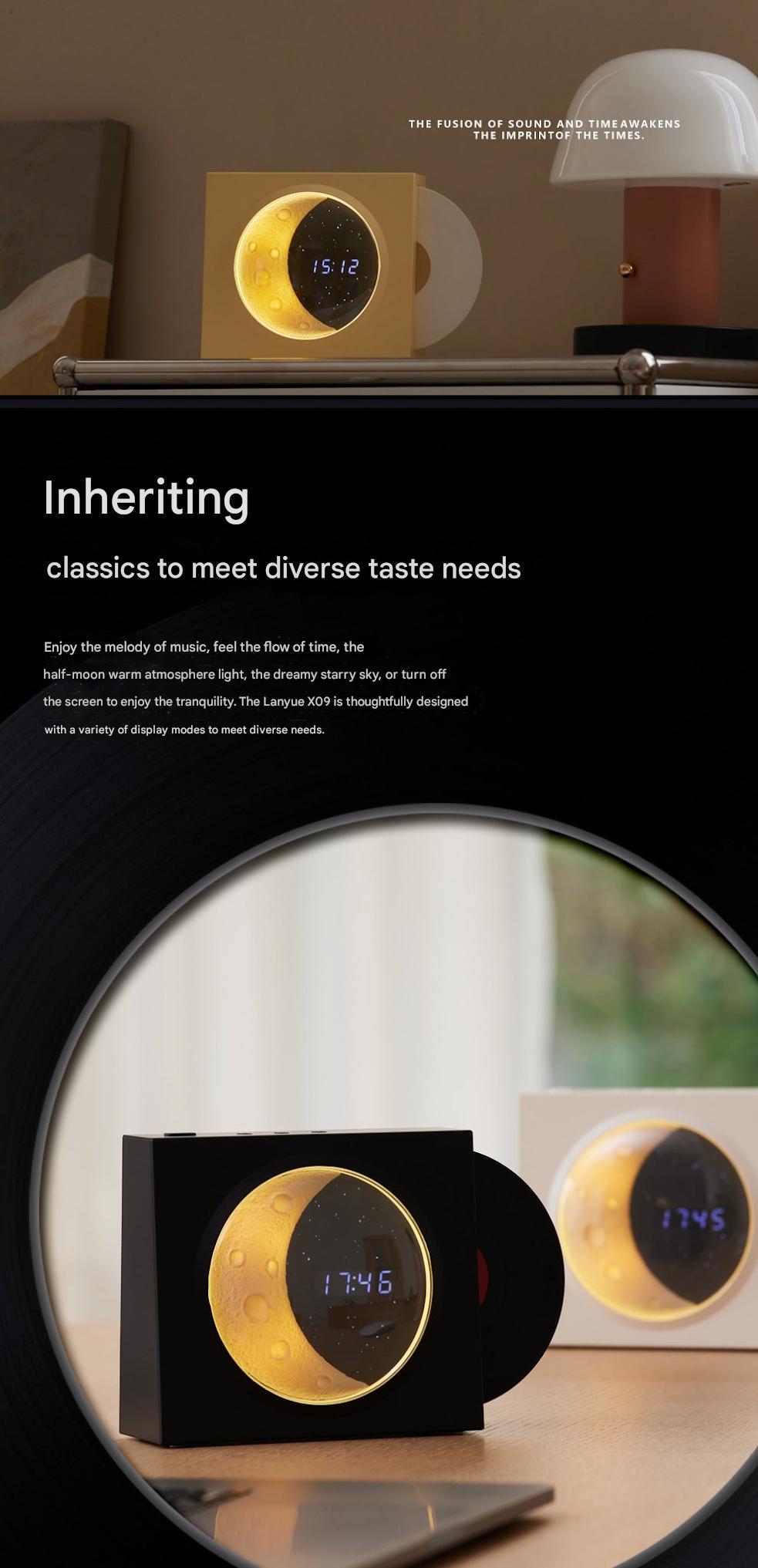Vinyl Record Player with Moon Clock