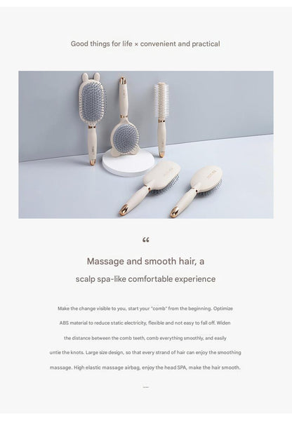 Detangling hair brush on a vanity