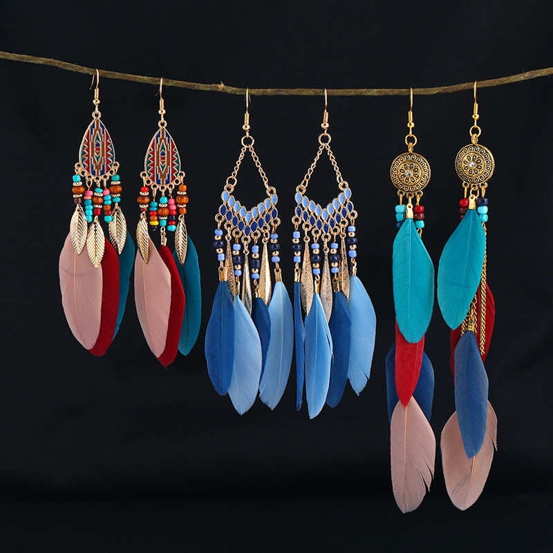 Unique long earrings with tassels