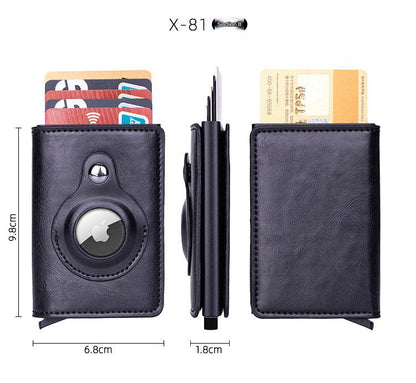 Smart leather wallet with Airtag tracking in black