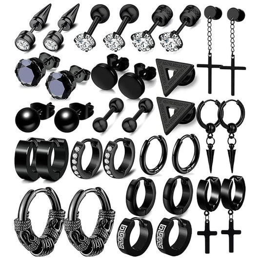 Black hoop earrings set - stylish and trendy