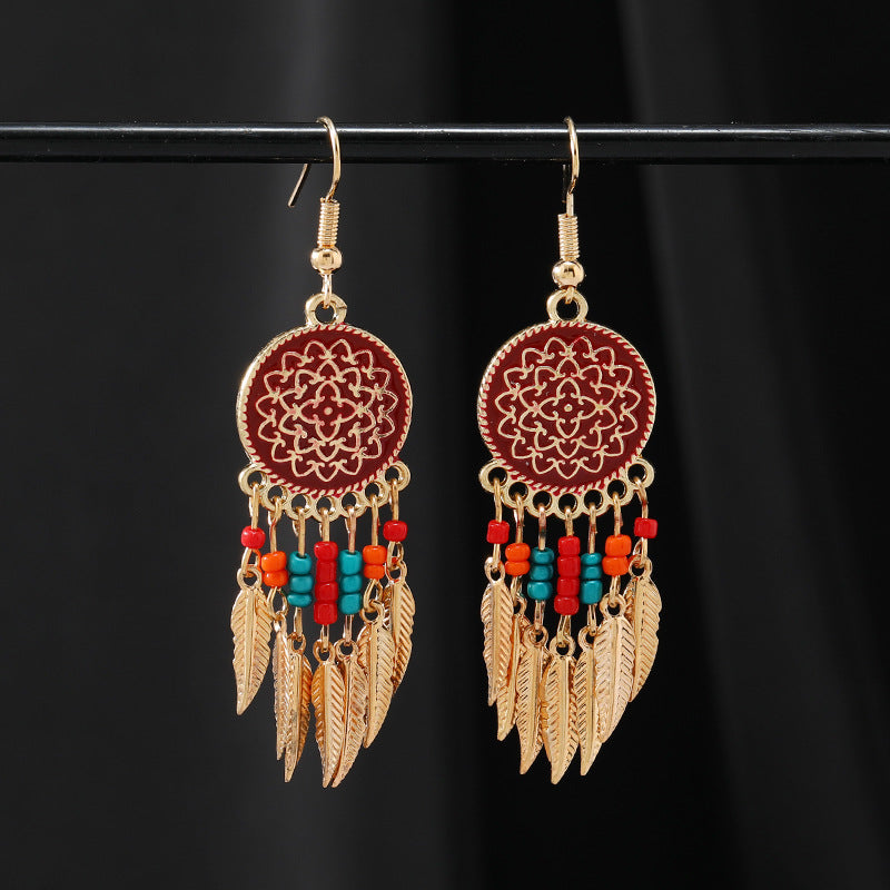 Bohemian dreamcatcher tassel earrings blue