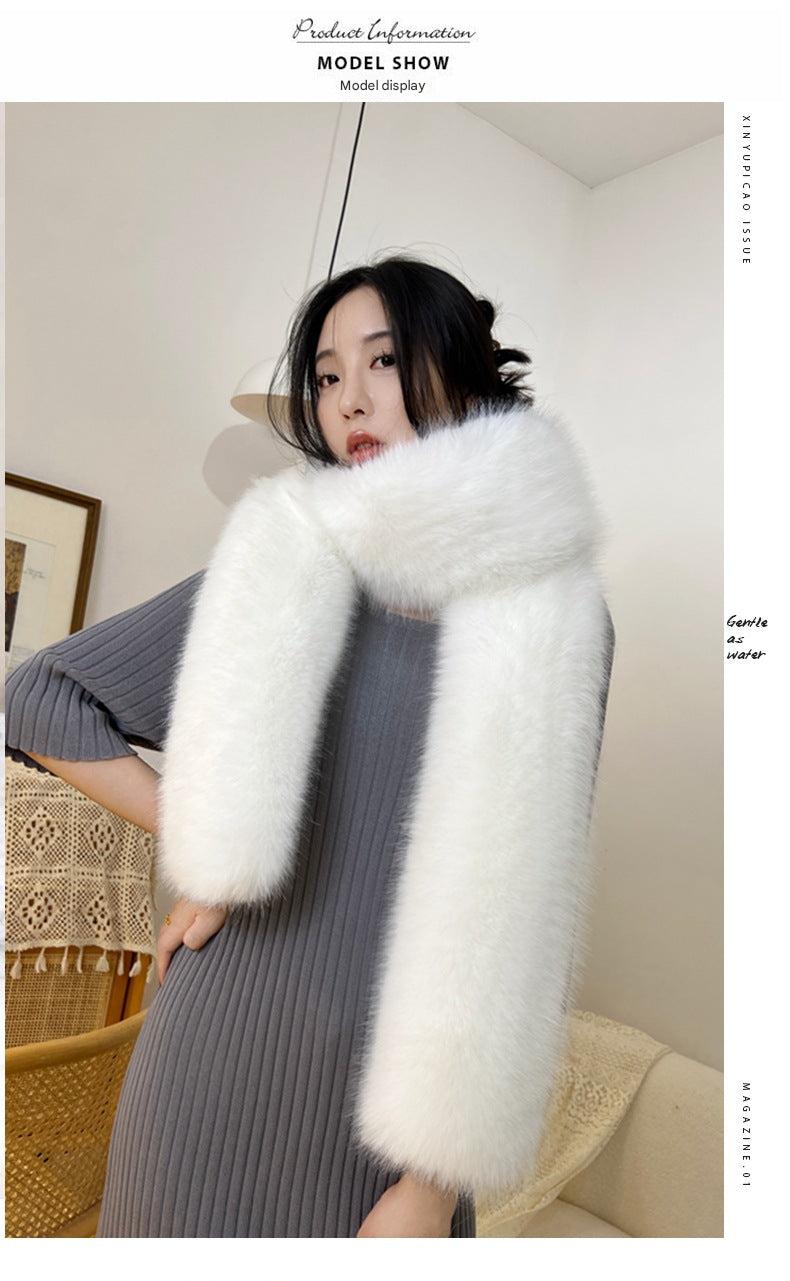 Faux fur long scarf in gray color