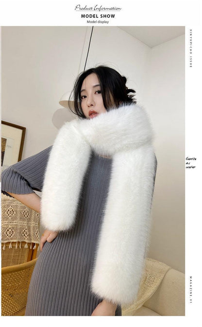 Faux fur long scarf in gray color