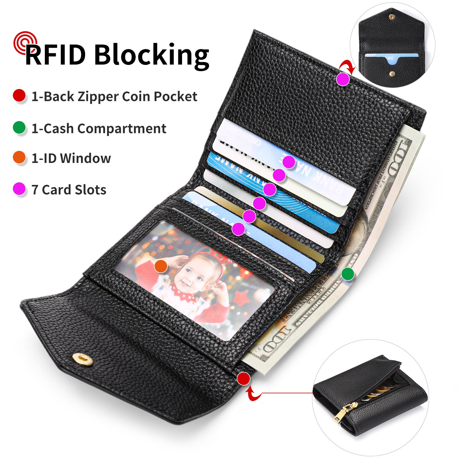 Compact women's wallet with cards